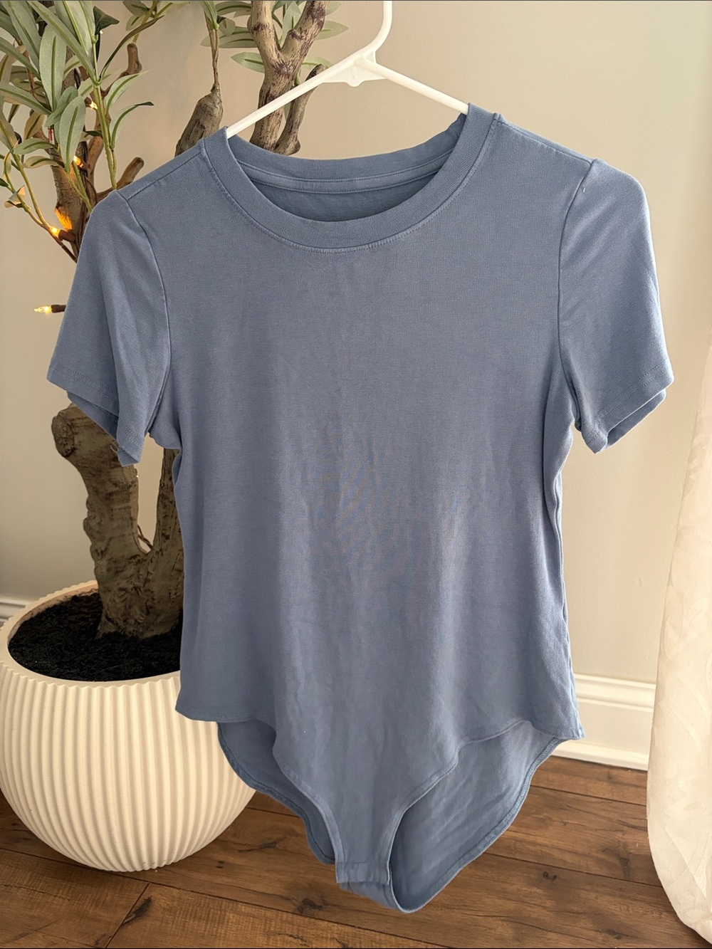Amazon Short Sleeve Crewneck Bodysuit in Dusty Blue
